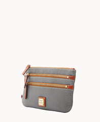 Pebble Grain Triple Zip Wristlet